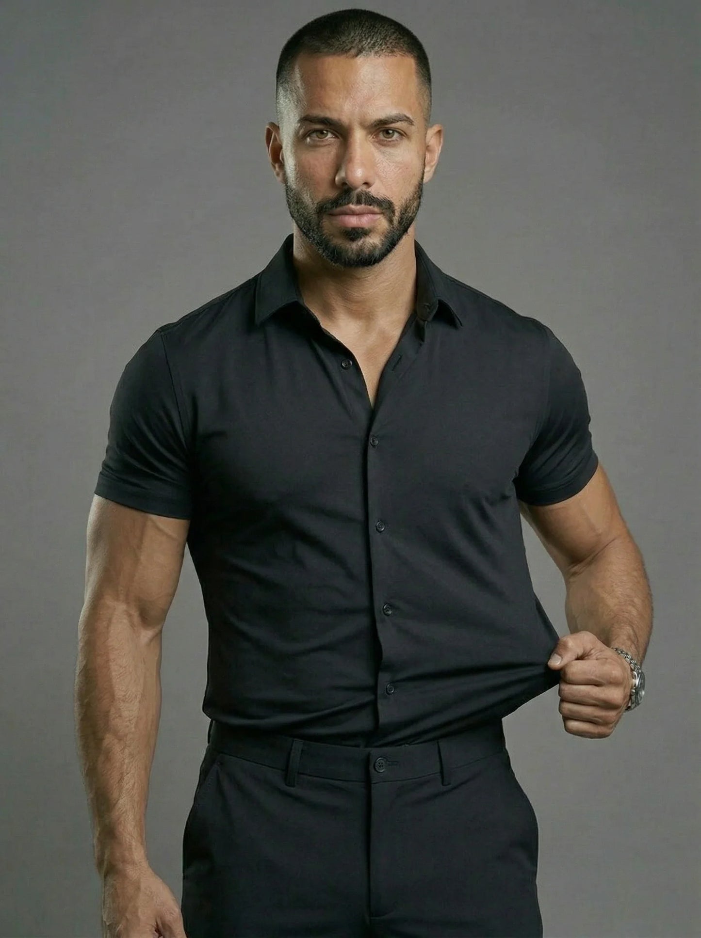 Short Sleeve Muscle Dress Shirt